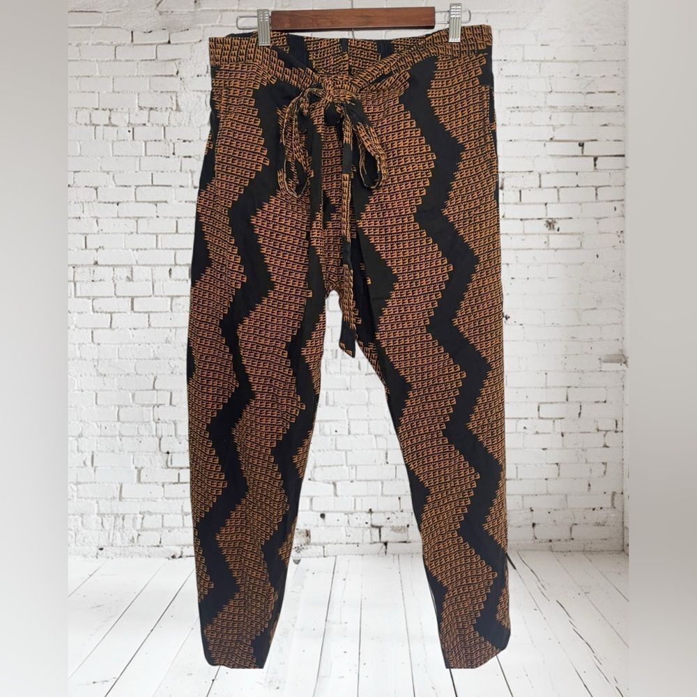 Rare Manaola Black/Orange Patterned Harem/Paper Bag Style Tied Waist Overlay M/L